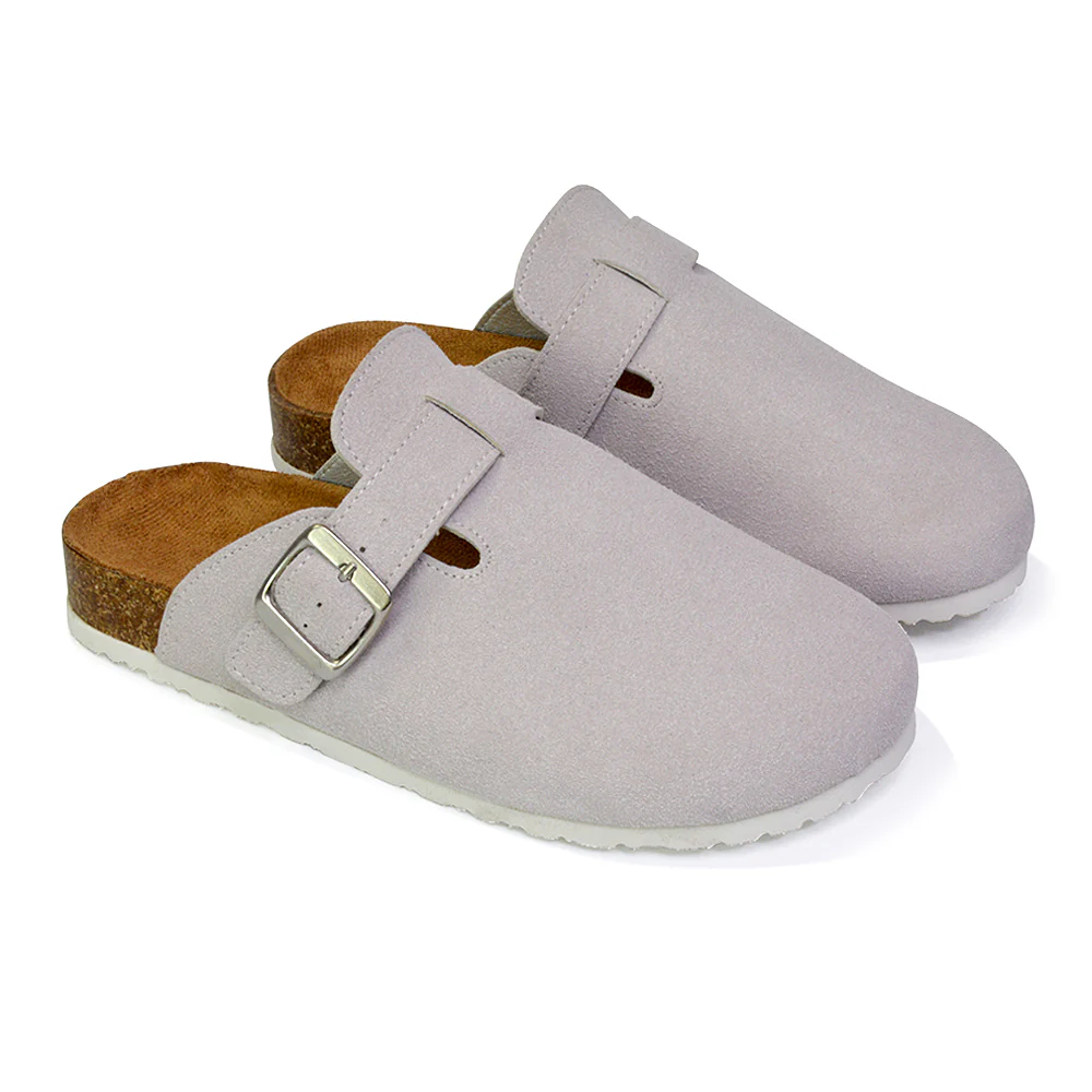Savannah Closed Toe Slip On Buckle Flat Sandal Sliders in Denim - Image 45