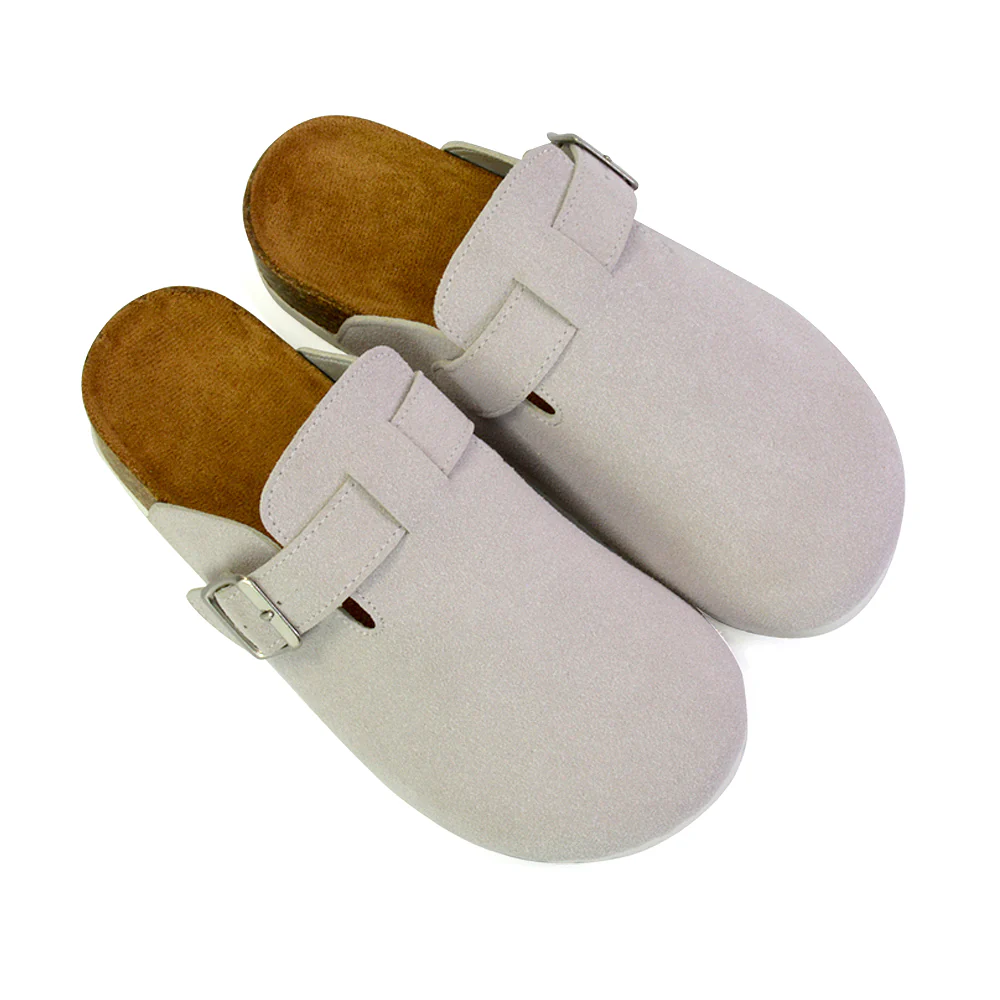 Savannah Closed Toe Slip On Buckle Flat Sandal Sliders in Denim - Image 60