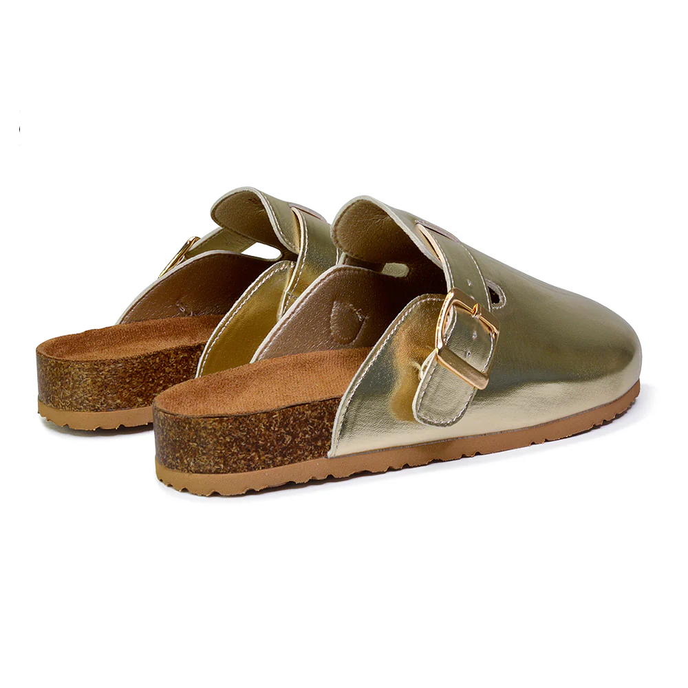 Savannah Closed Toe Slip On Buckle Flat Sandal Sliders in Denim - Image 82