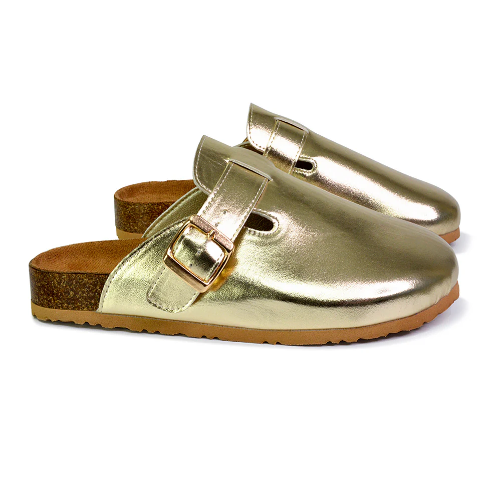 Savannah Womens Closed Toe Slip On Buckle Flat Sandals in Gold - Image 73