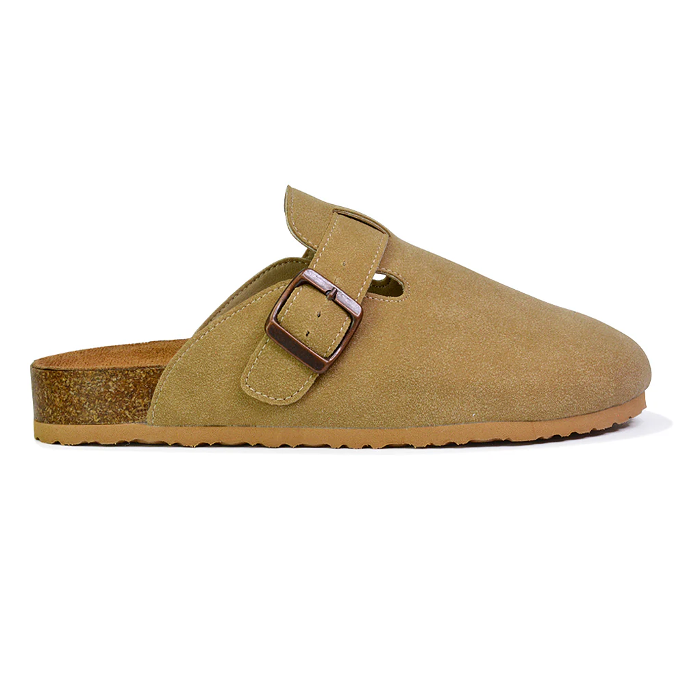 Savannah Closed Toe Slip On Buckle Flat Sandal Sliders in Ice White - Image 118