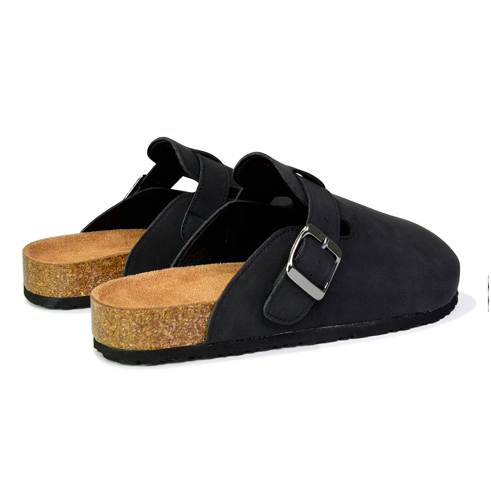 Savannah Closed Toe Slip On Buckle Flat Sandal Sliders in Ice White - Image 154