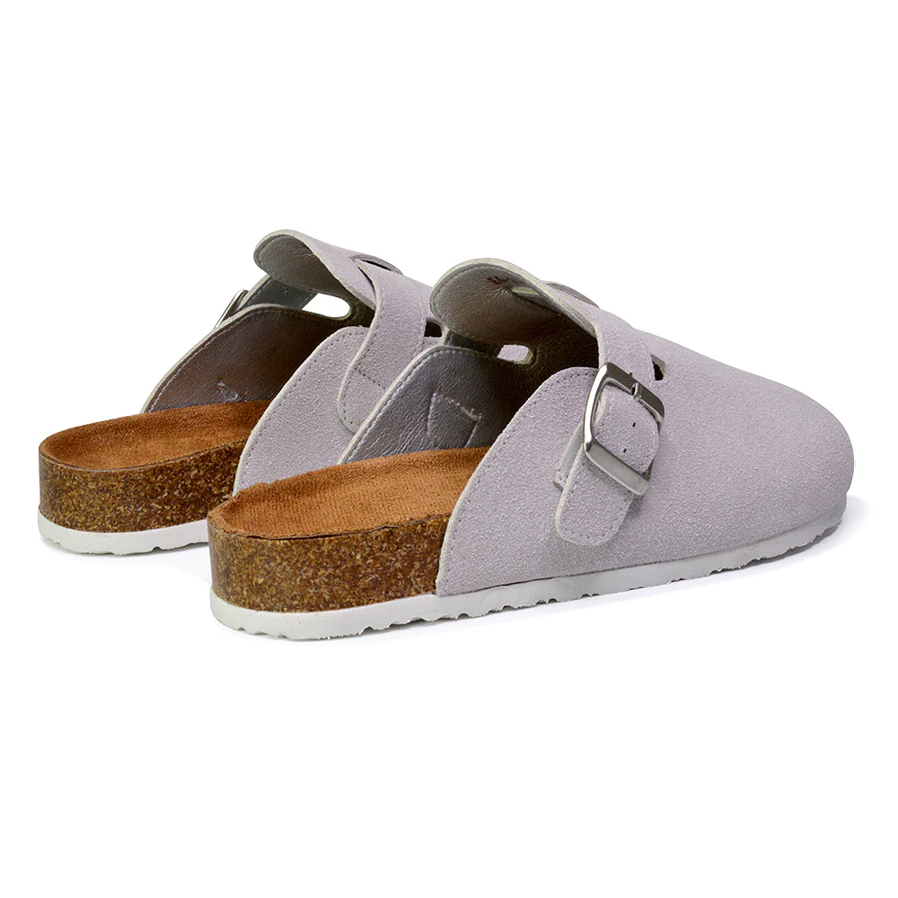 Savannah Closed Toe Slip On Buckle Flat Sandal Sliders in Ice White - Image 65