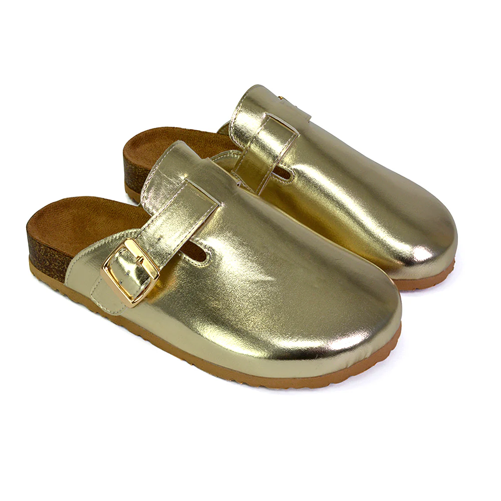 Savannah Closed Toe Slip On Buckle Flat Sandal Sliders in Ice White - Image 66