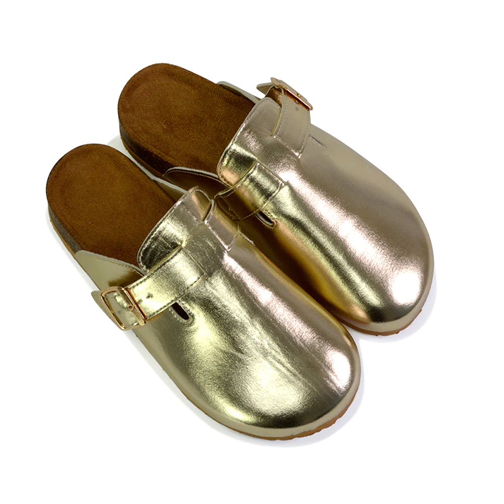 Savannah Closed Toe Slip On Buckle Flat Sandal Sliders in Ice White - Image 77
