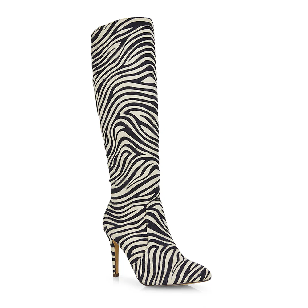 Savvy Pointed Toe Long Knee High Stiletto Heeled Boots in Black Faux Suede - Image 225