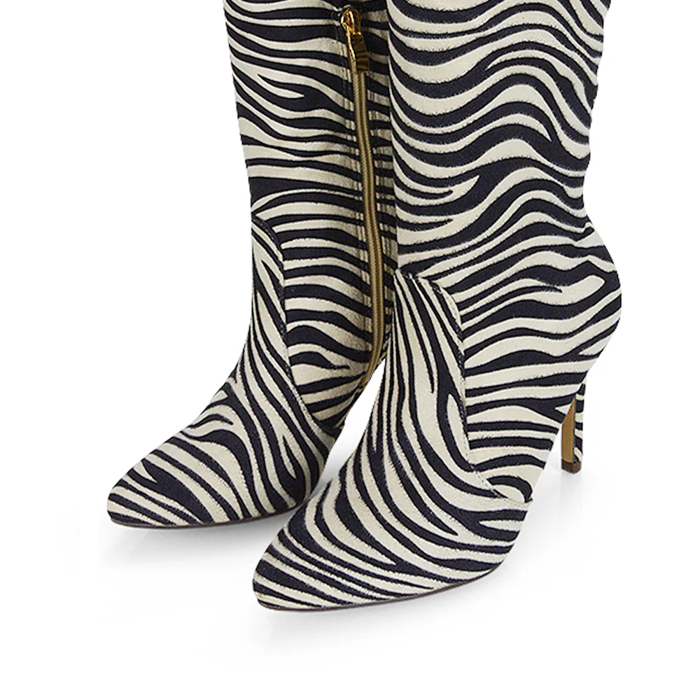 Savvy Pointed Toe Long Knee High Stiletto Heeled Boots in Black Faux Suede - Image 234