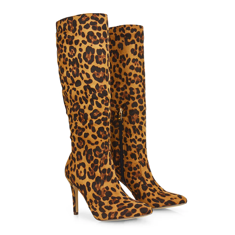 Savvy Pointed Toe Long Knee High Stiletto Heeled Boots in Navy Faux Suede - Image 189