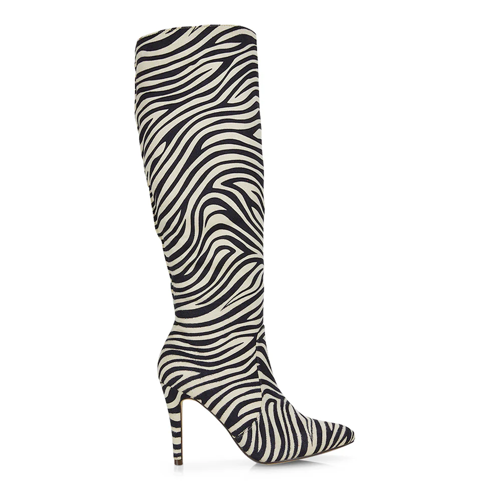 Savvy Pointed Toe Long Knee High Stiletto Heeled Boots in Navy Faux Suede - Image 212