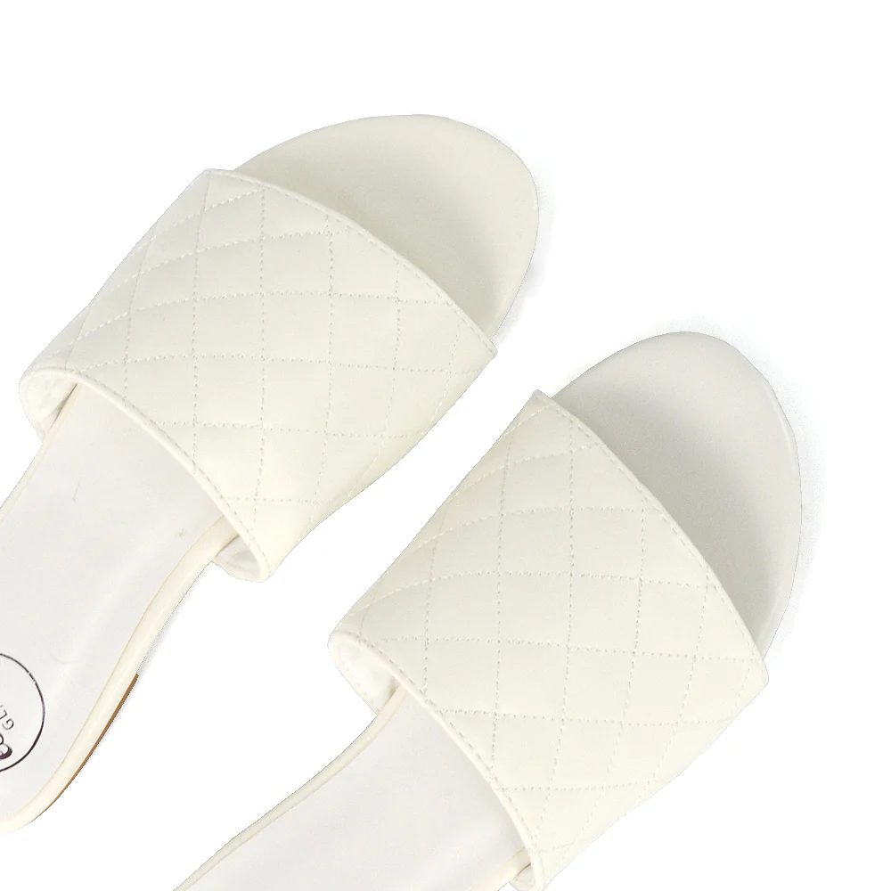 Saylor Quilted Detail Strappy Holiday Sandal Flat Sliders in Black Synthetic Leather - Image 37