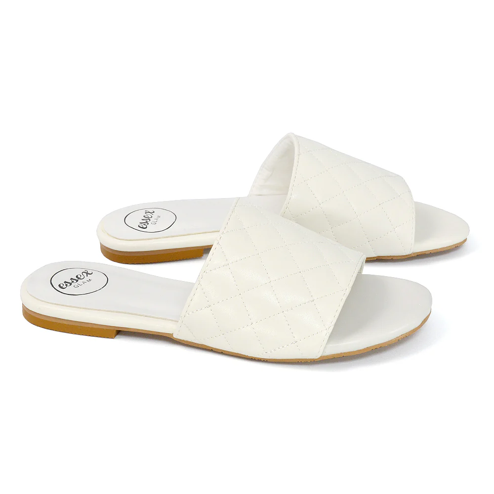 Saylor Quilted Detail Strappy Holiday Sandal Flat Sliders in Black Synthetic Leather - Image 41