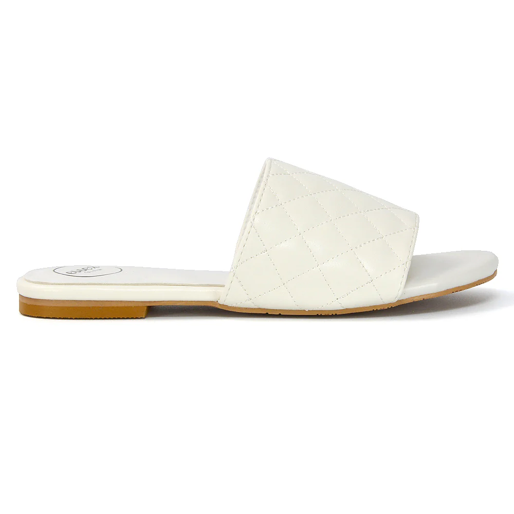 Saylor Quilted Detail Strappy Holiday Sandal Flat Sliders in Black Synthetic Leather - Image 48