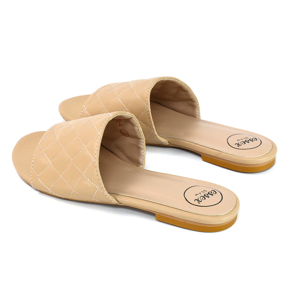 Saylor Quilted Detail Strappy Holiday Sandal Flat Sliders in White Synthetic Leather - Image 122