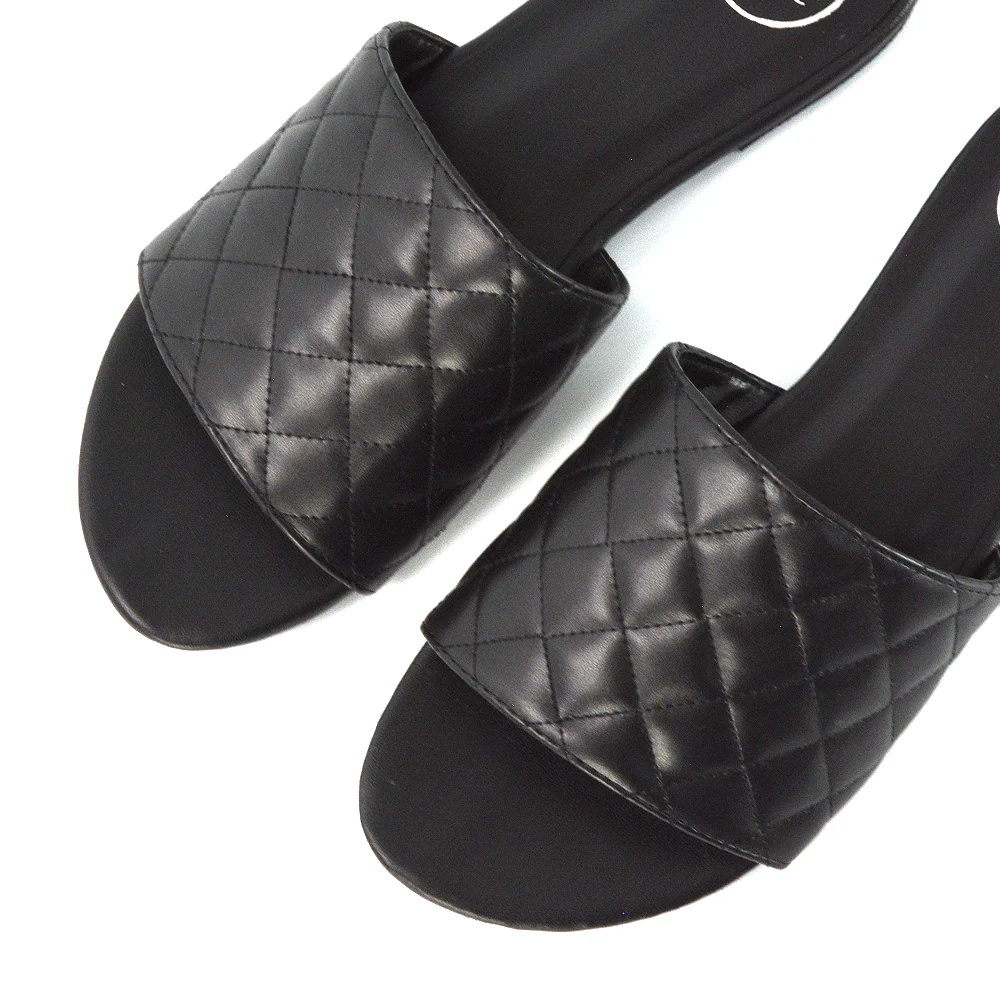 Saylor Quilted Detail Strappy Holiday Sandal Flat Sliders in White Synthetic Leather - Image 9