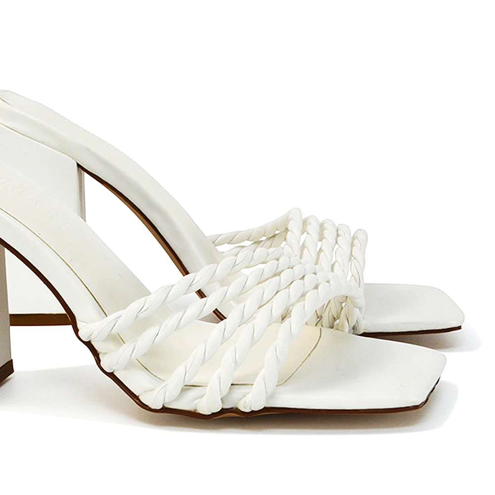 Selene Twist Detail Strappy Square Toe Block Heel Mules in Black Synthetic Leather - Image 62