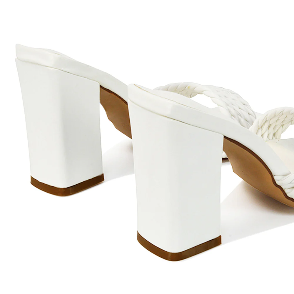 Selene Twist Detail Strappy Square Toe Block Heel Mules in Black Synthetic Leather - Image 63