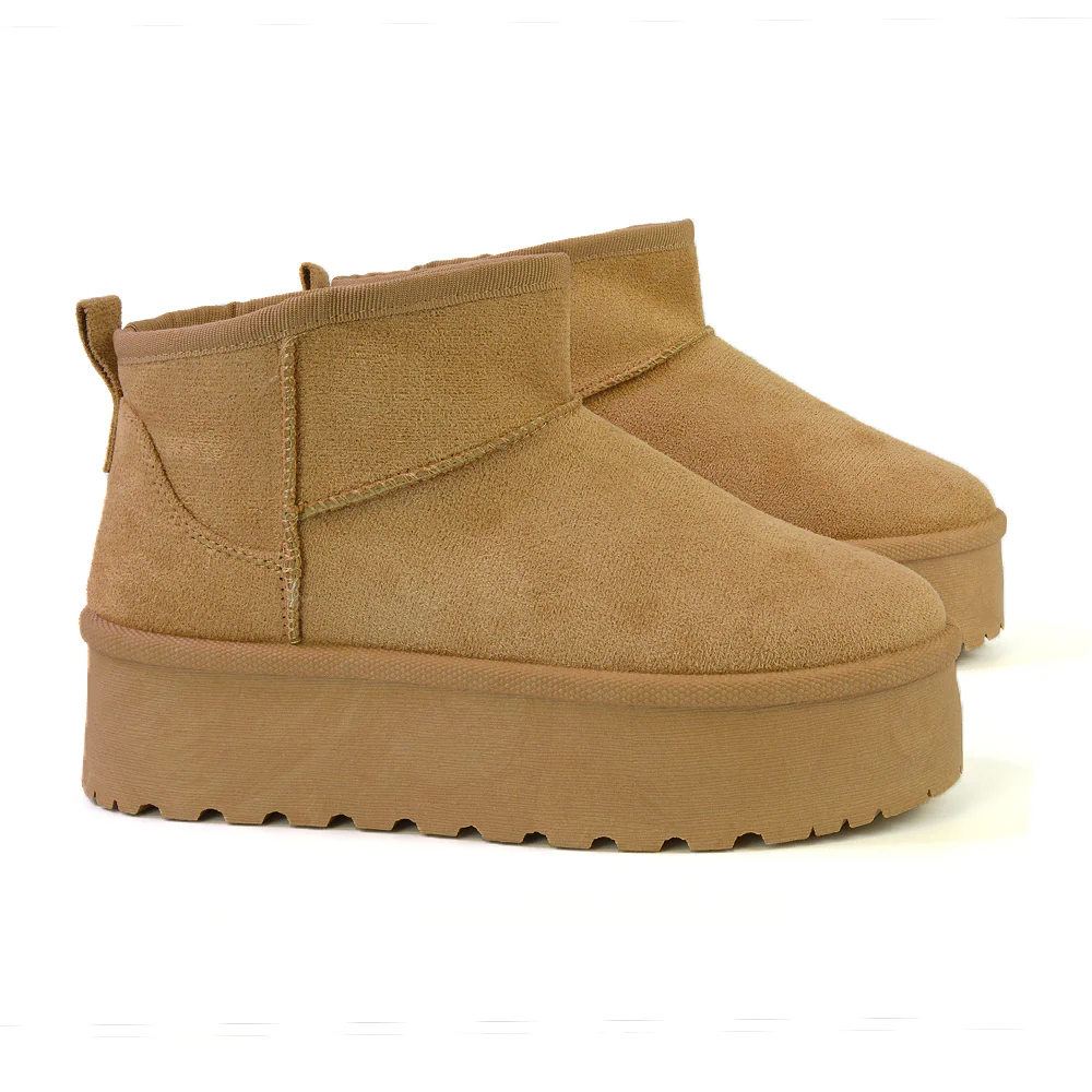 Selina Mini Micro Flatform Micro Faux Fur Ankle Boots in Black - Image 17