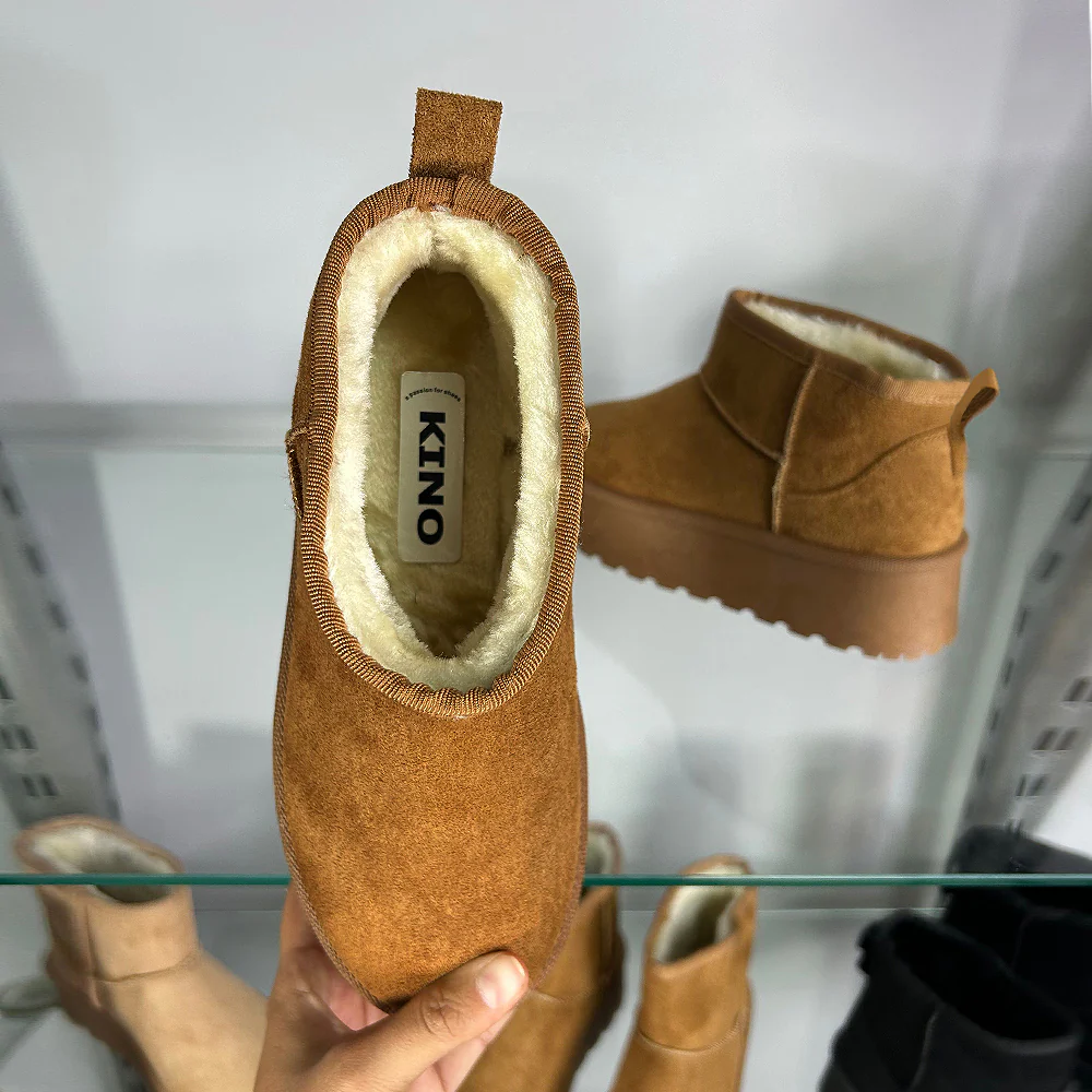 Selina Mini Micro Flatform Micro Faux Fur Ankle Boots in Chestnut - Image 109