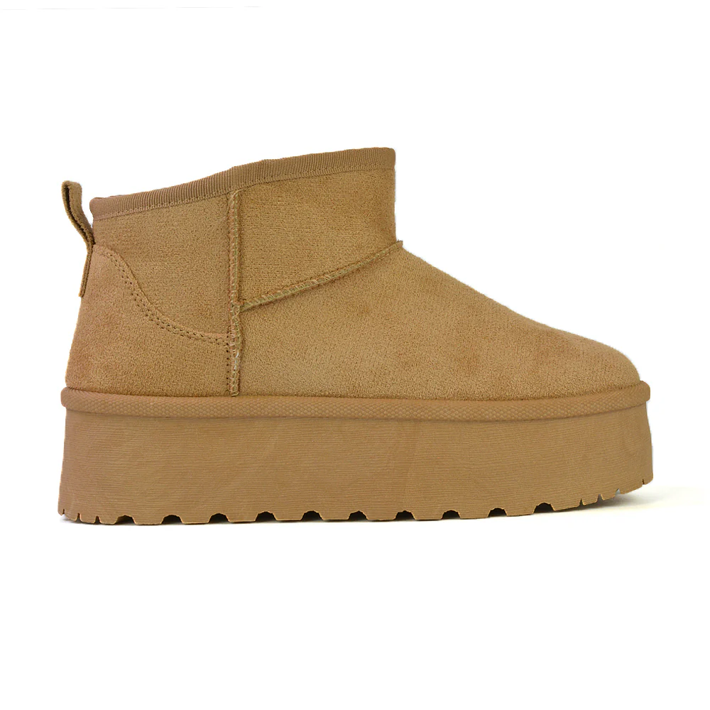 Selina Mini Micro Flatform Micro Faux Fur Ankle Boots in Chestnut - Image 16