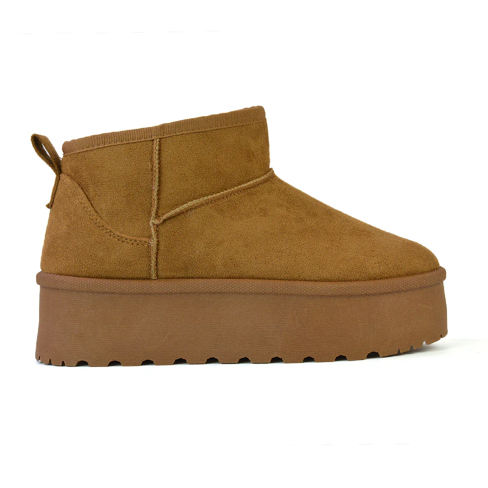 Selina Mini Micro Flatform Micro Faux Fur Ankle Boots in Chestnut - Image 94
