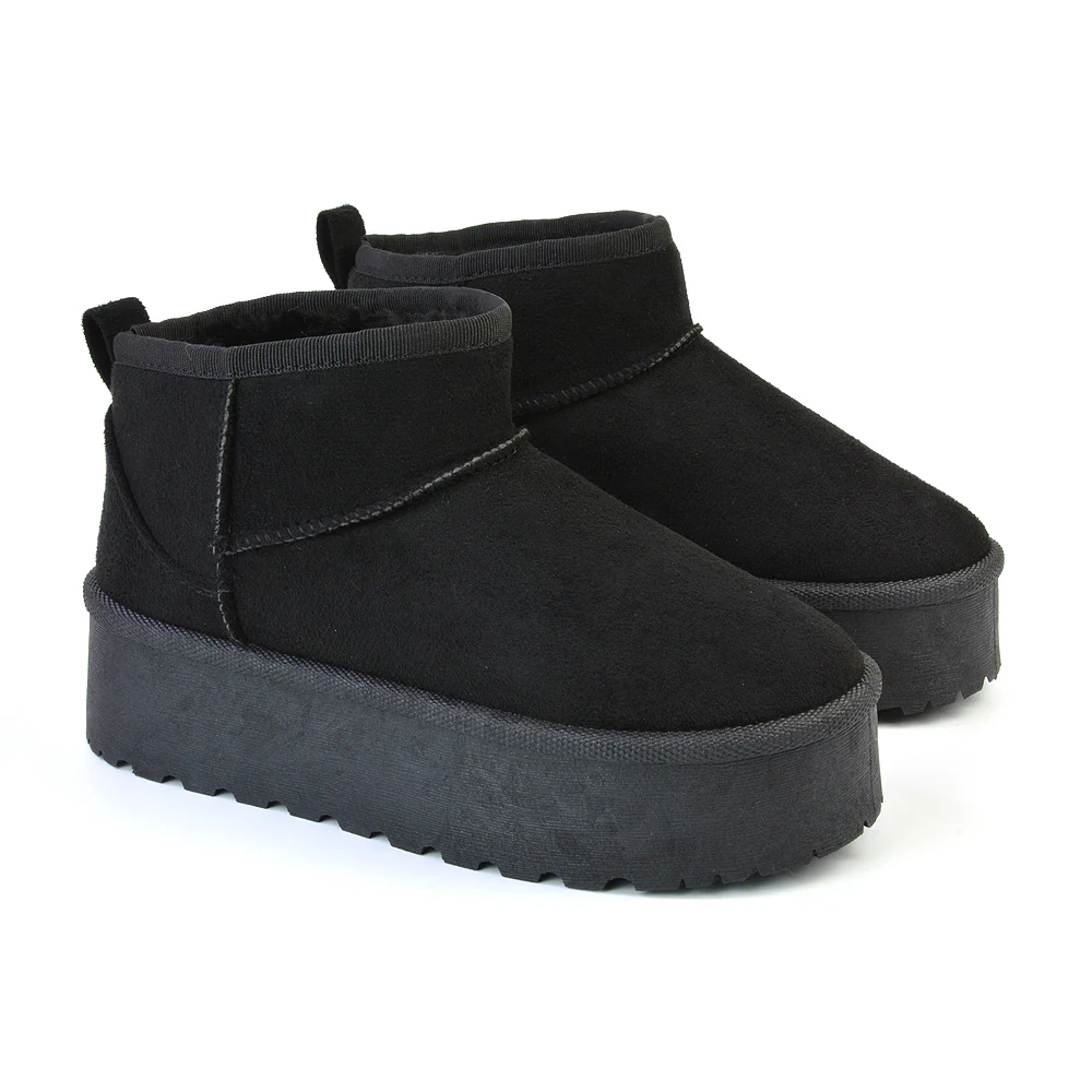 Selina Mini Micro Flatform Micro Faux Fur Ankle Boots in Stone - Image 77