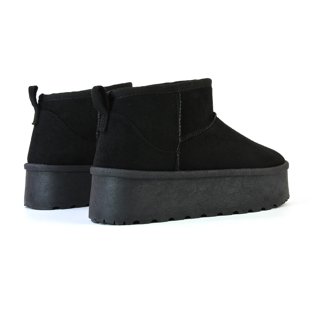 Selina Mini Micro Flatform Micro Faux Fur Ankle Boots In Mushroom - Image 8