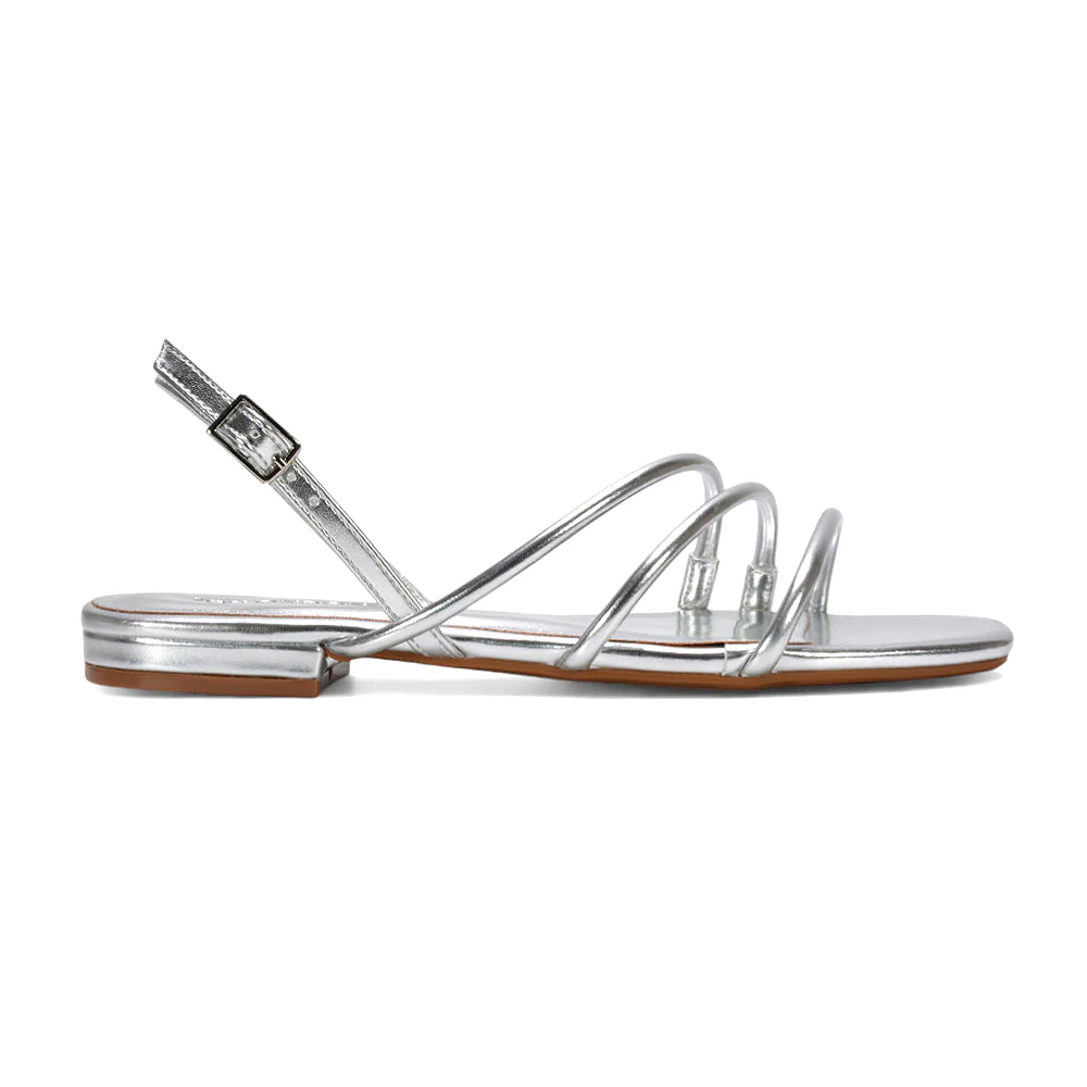 Shakira Slingback Buckle Strappy Flat Sandals in Black Patent - Image 21