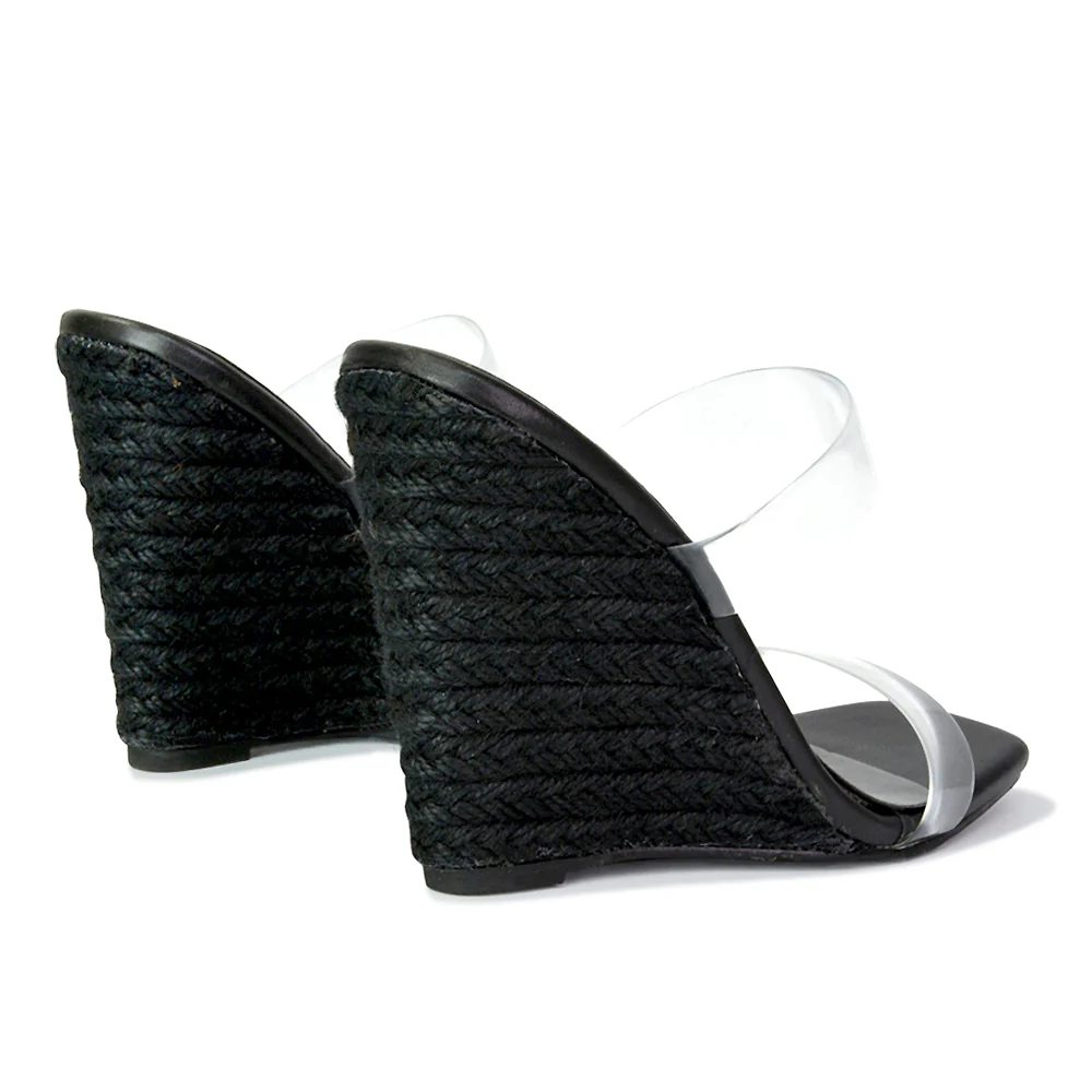 Shea Perspex Strappy Square Toe Espadrilles Wedge High Heel Sandals in Green - Image 132