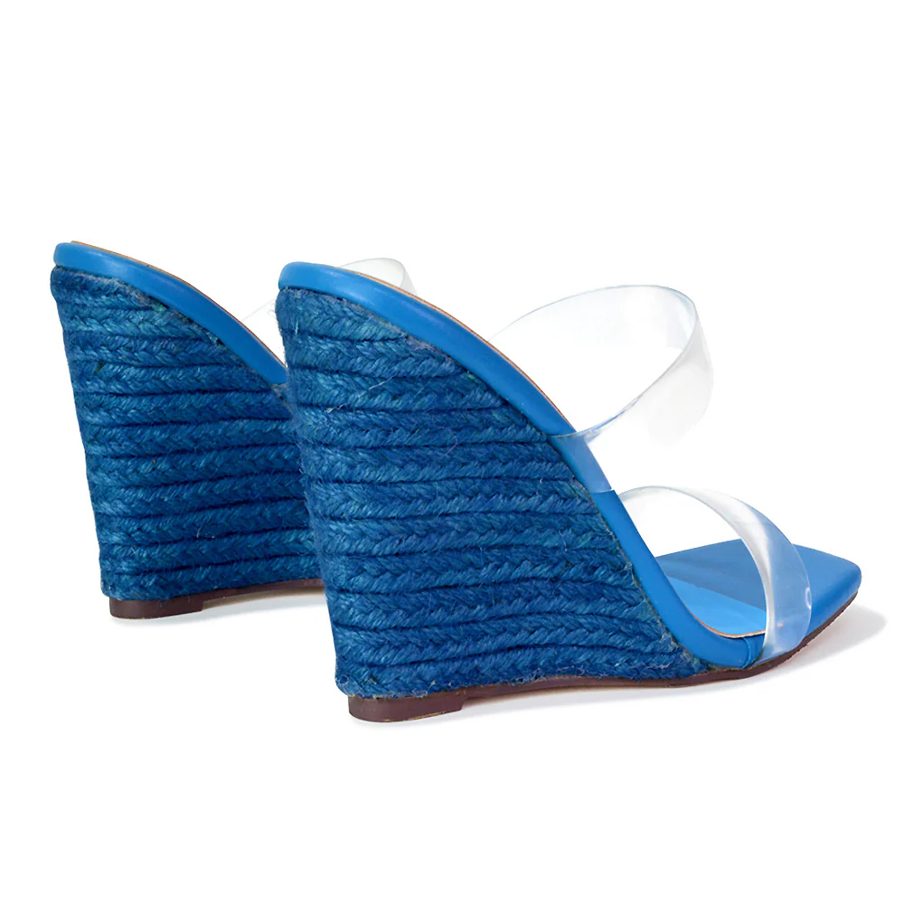 Shea Perspex Strappy Square Toe Espadrilles Wedge High Heel Sandals in Green - Image 7