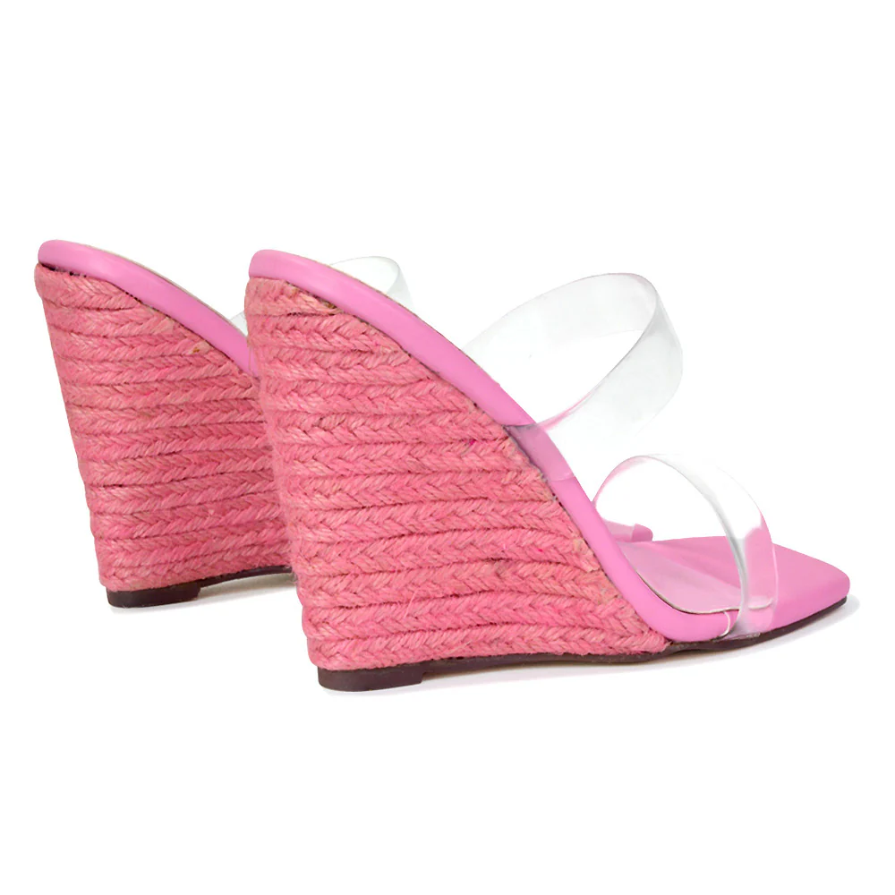 Shea Perspex Strappy Square Toe Espadrilles Wedge High Heel Sandals in Green - Image 92
