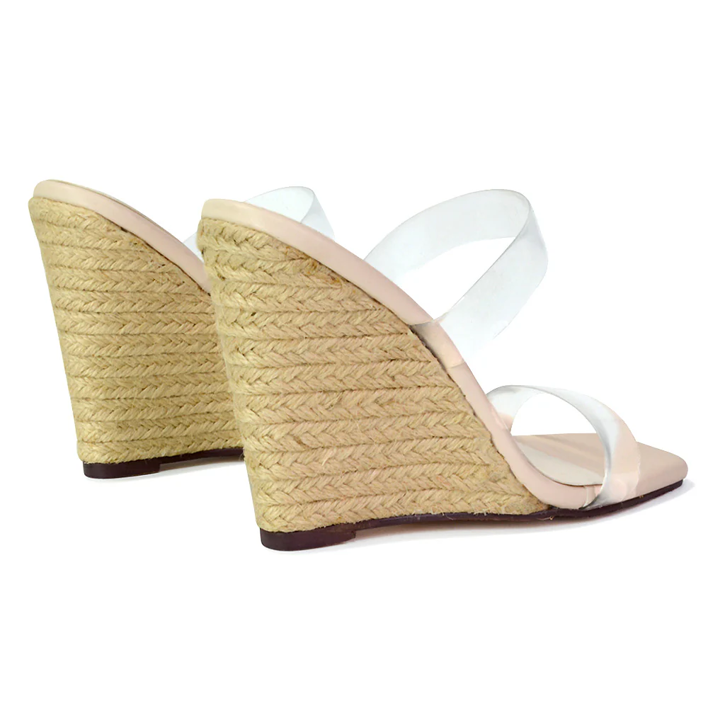 Shea Perspex Strappy Square Toe Espadrilles Wedge High Heel Sandals in Green - Image 97