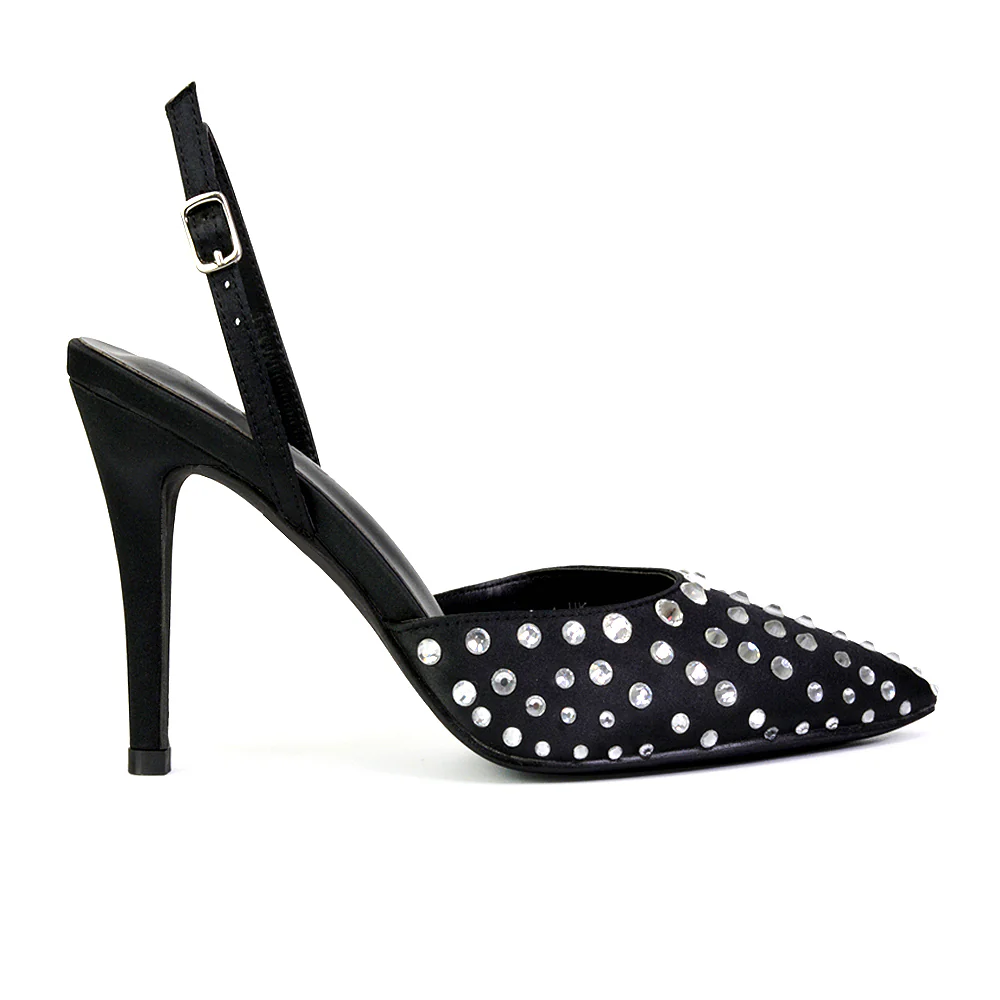 Shelly Strappy Slingback Pointed Toe Diamante Stiletto Bridal Heels in Ivory - Image 111