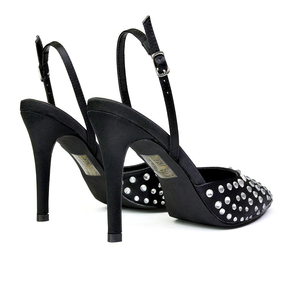 Shelly Strappy Slingback Pointed Toe Diamante Stiletto Bridal Heels in Ivory - Image 127