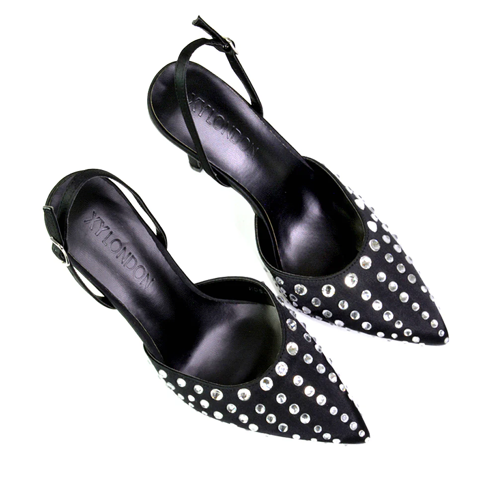 Shelly Strappy Slingback Pointed Toe Diamante Stiletto Bridal Heels in Pink - Image 107