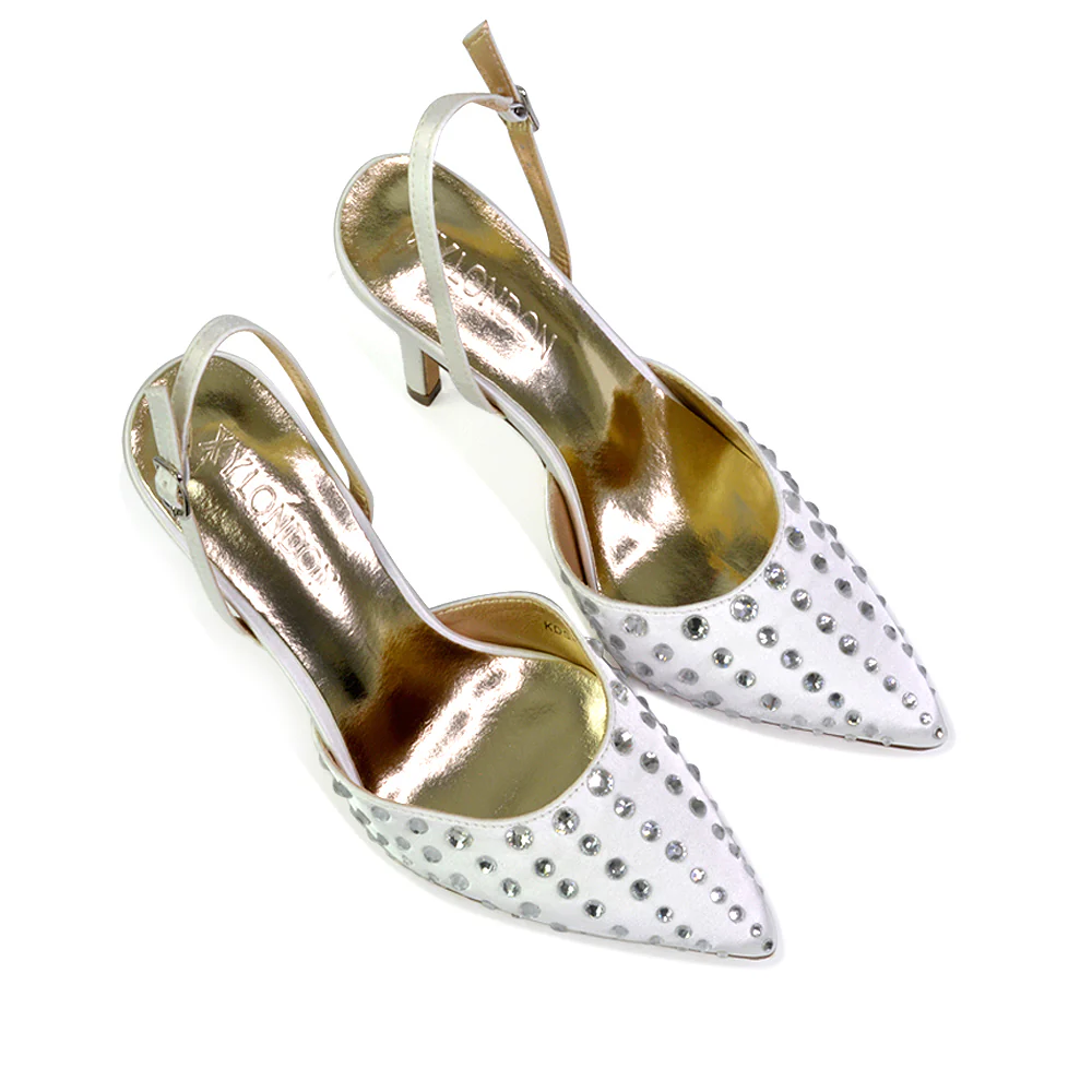 Shelly Strappy Slingback Pointed Toe Diamante Stiletto Bridal Heels in Pink - Image 62
