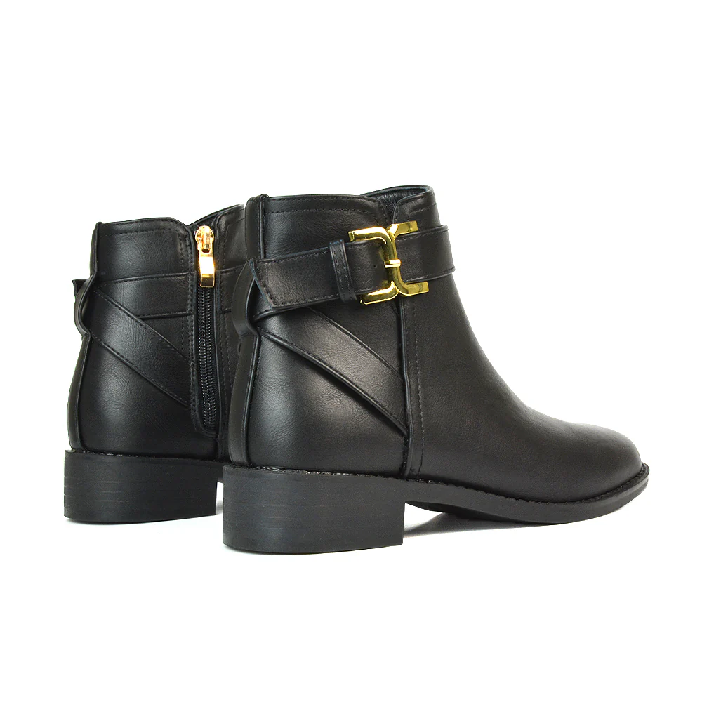 Shyla Zip Up Ankle Chelsea Boots With Low Heel in Black Synthetic Leather - Image 3
