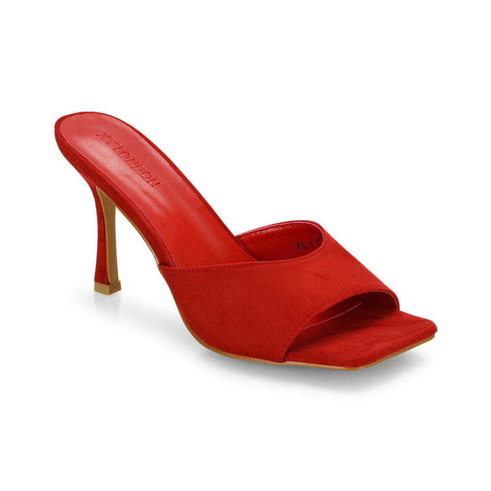 Sia Stiletto High Heeled Slip on Square Toe Mule Sandals in Mustard Faux Suede - Image 7
