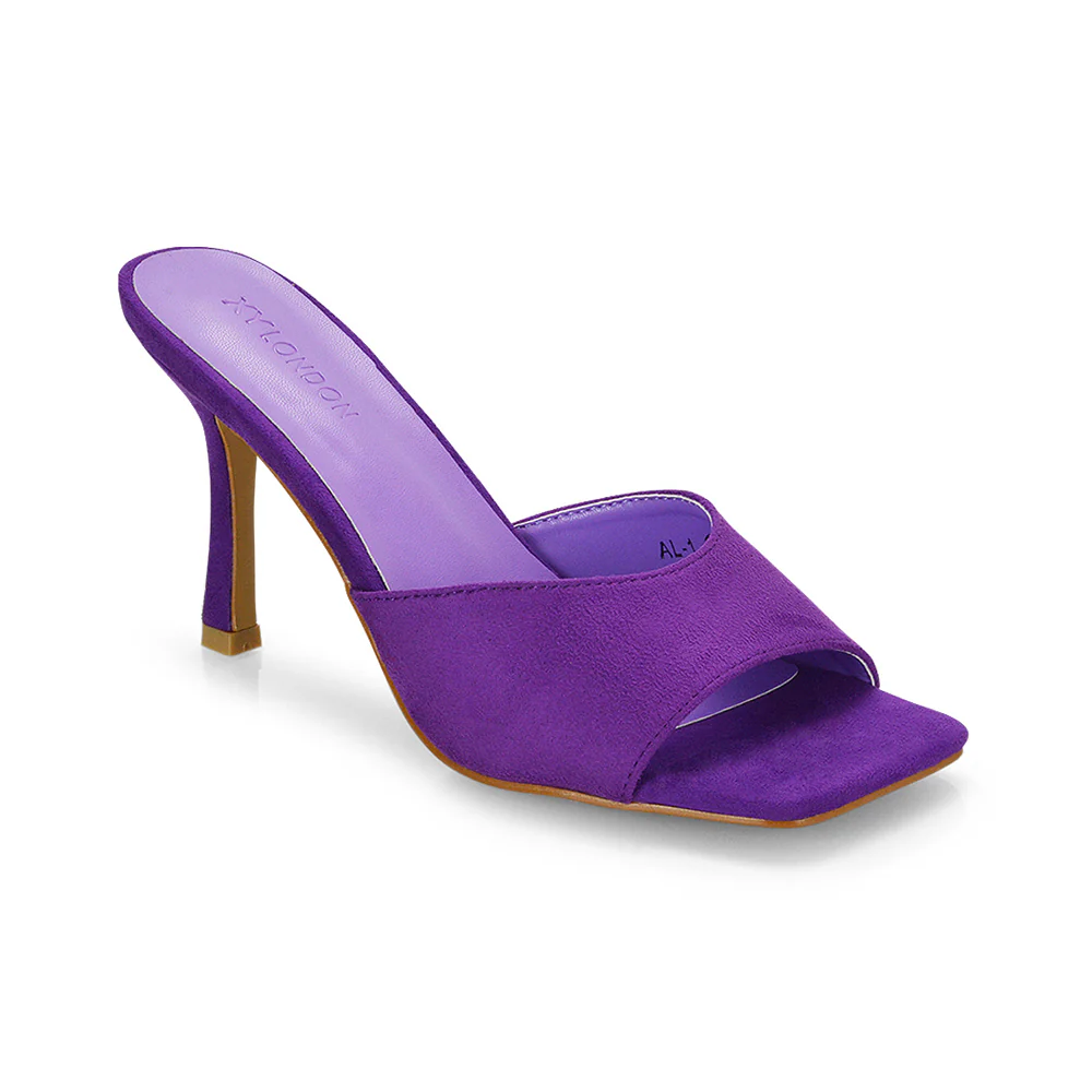Sia Stiletto High Heeled Slip on Square Toe Mule Sandals in Red Faux Suede - Image 57