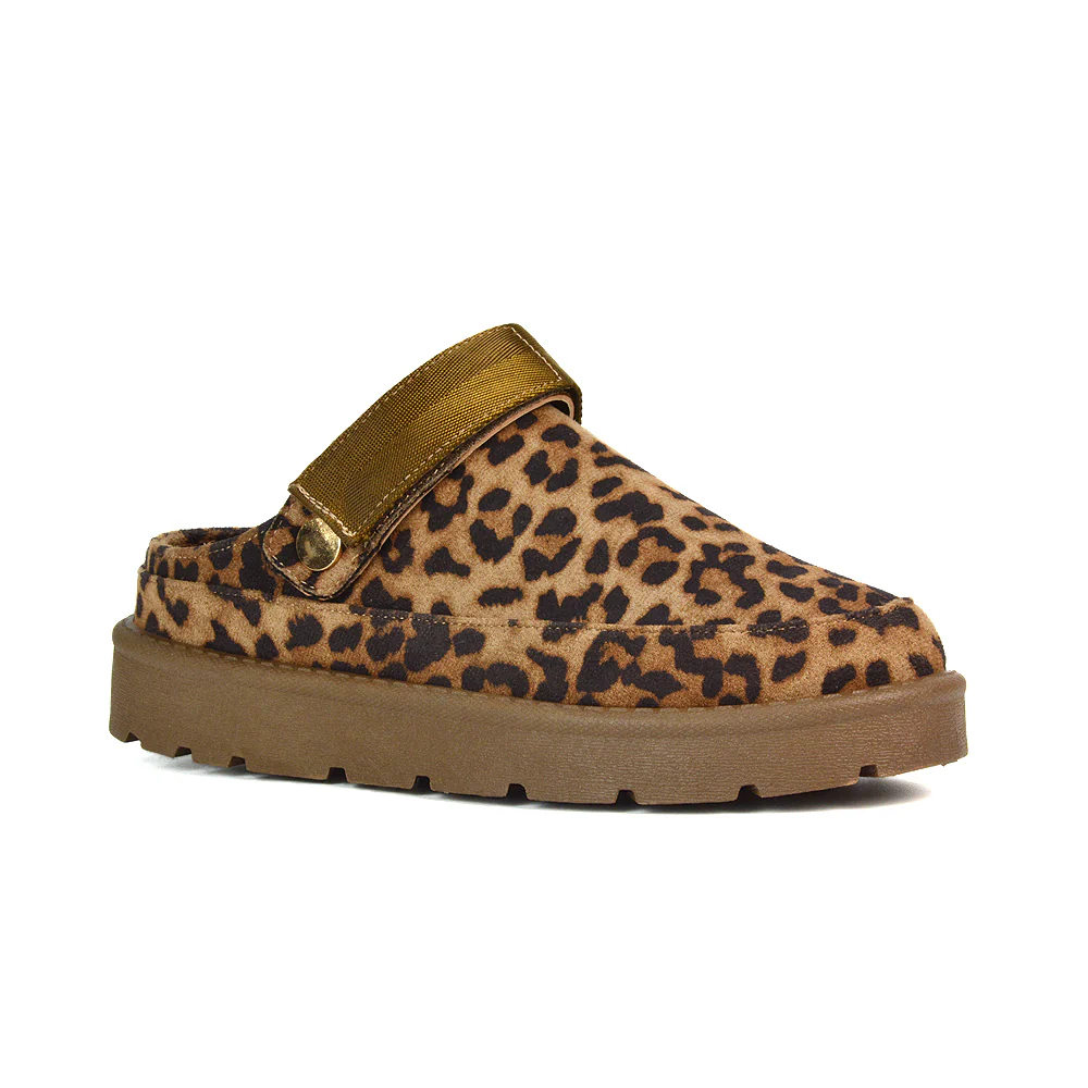 Sienna Closed Toe Clogs Strap Slingback Faux Fur Lined Comfy Slippers in Cheetah - Image 2
