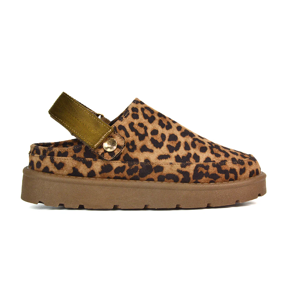 Sienna Closed Toe Clogs Strap Slingback Faux Fur Lined Comfy Slippers in Cheetah - Image 3