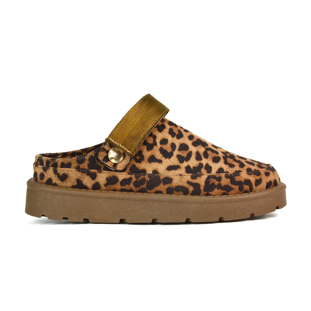 Sienna Closed Toe Clogs Strap Slingback Faux Fur Lined Comfy Slippers in Cheetah - Image 4