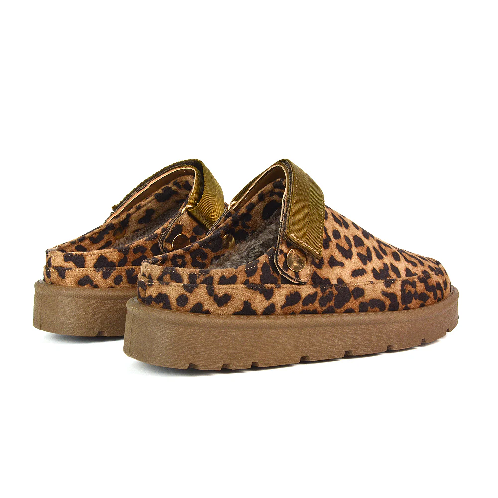 Sienna Closed Toe Clogs Strap Slingback Faux Fur Lined Comfy Slippers in Cheetah - Image 5