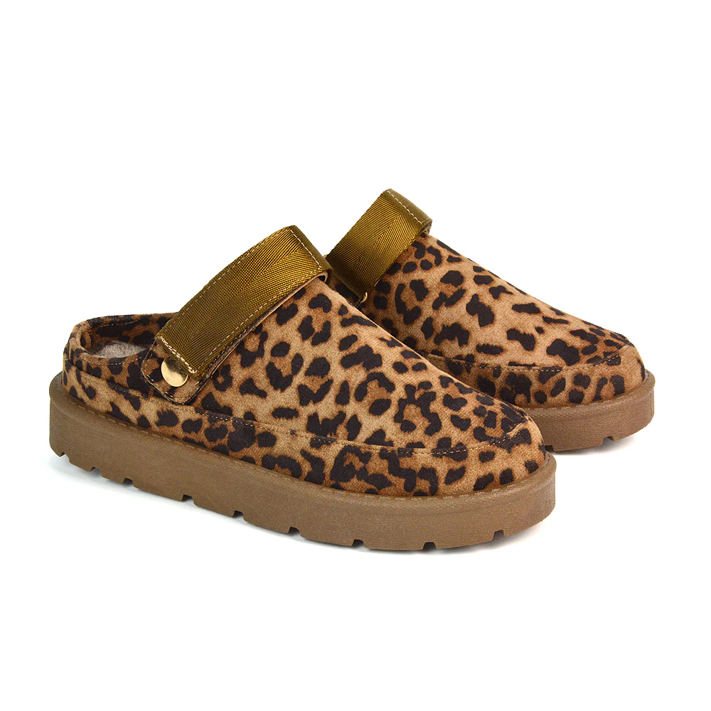 Sienna Closed Toe Clogs Strap Slingback Faux Fur Lined Comfy Slippers in Cheetah - Image 6