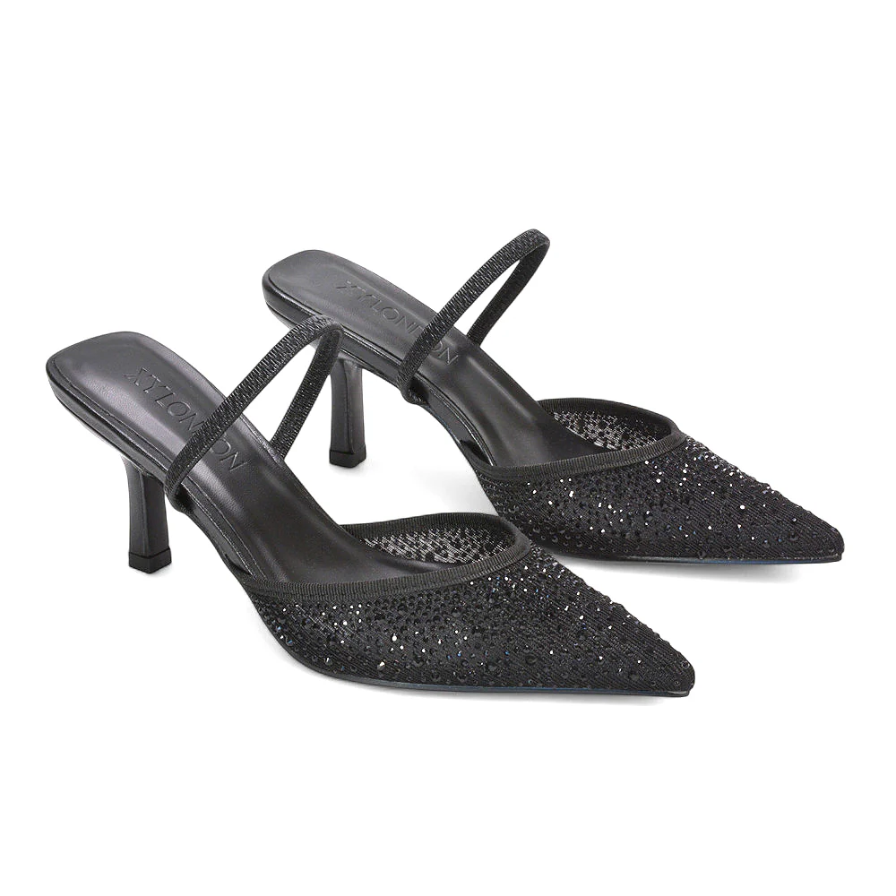 Sloane Strappy Slingback Rhinestone Mesh Stiletto Pointed Toe Slip On Heels in Silver - Image 17
