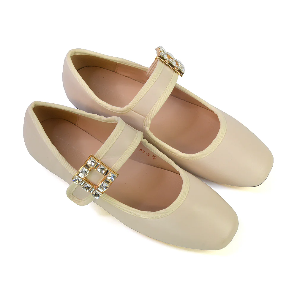 Stan Diamante Buckle Strap Mary Jane Flat Bridal Ballerina Pumps in Black Synthetic Leather - Image 39