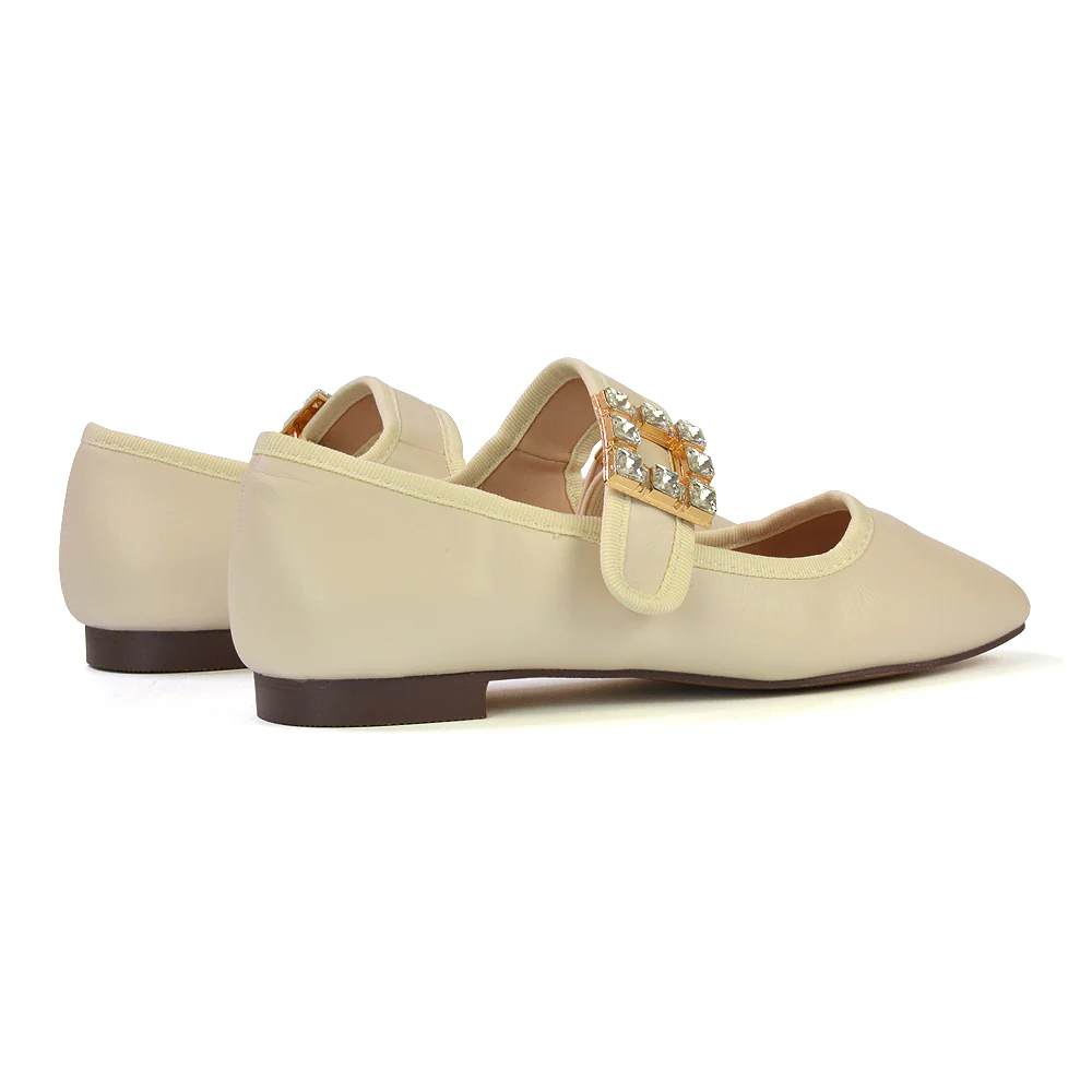 Stan Diamante Buckle Strap Mary Jane Flat Bridal Ballerina Pumps in Black Synthetic Leather - Image 59