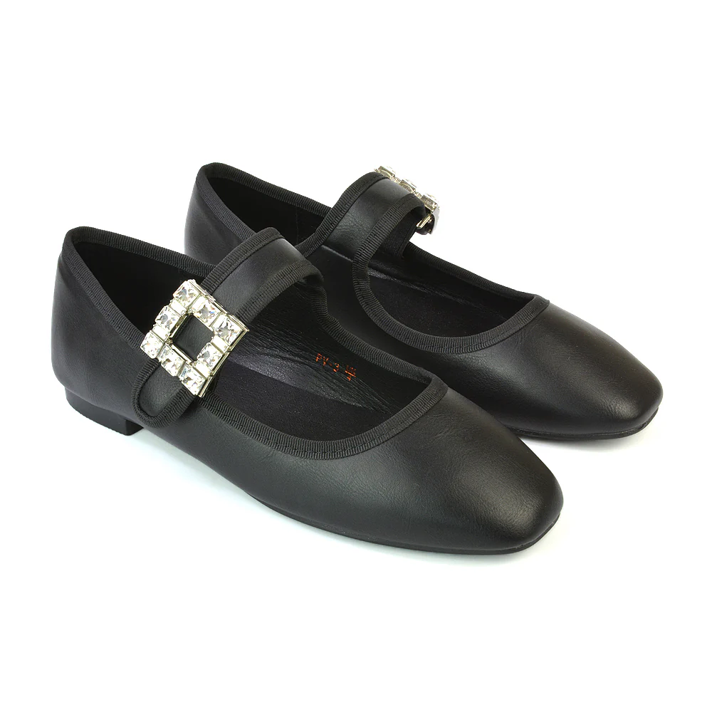 Stan Diamante Buckle Strap Mary Jane Flat Bridal Ballerina Pumps in Black Velvet - Image 18