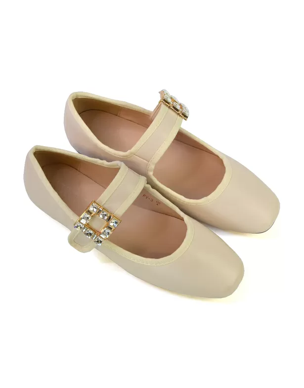 Stan Diamante Buckle Strap Mary Jane Flat Bridal Ballerina Pumps in Black Synthetic Leather - Image 3