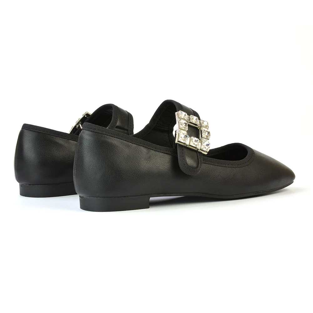 Stan Diamante Buckle Strap Mary Jane Flat Bridal Ballerina Pumps in Black Velvet - Image 30