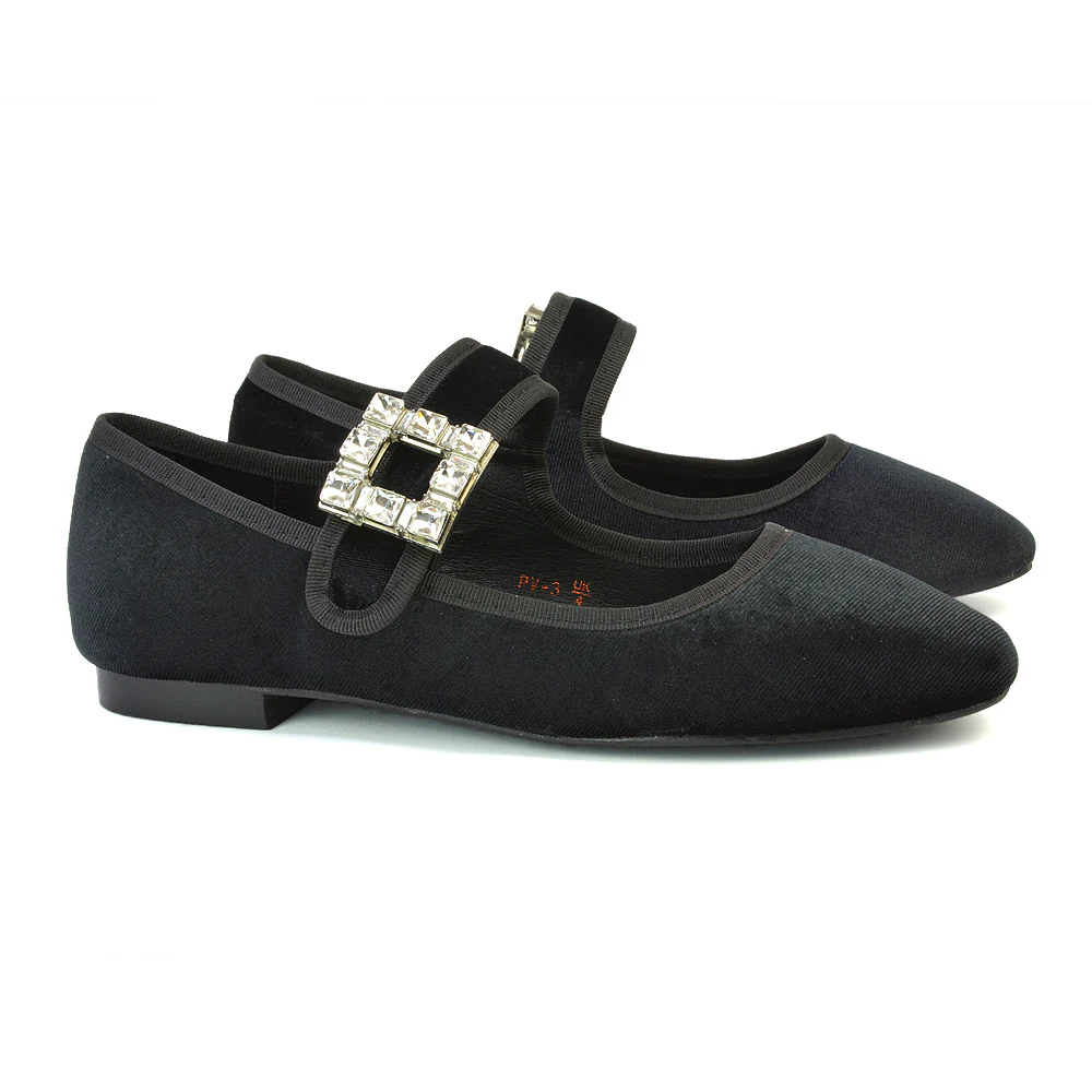 Stan Diamante Buckle Strap Mary Jane Flat Bridal Ballerina Pumps in Nude Synthetic Leather - Image 85
